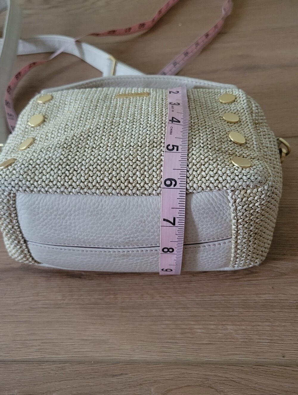 Hammitt Daniel Raffia Small Bag Crossbody Stone White Woven Gold Tan Leather - Picture 8 of 9